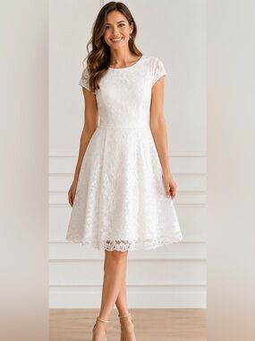 MUADRESS White Ivory Floral Lace Fit & Flare Dress Size L